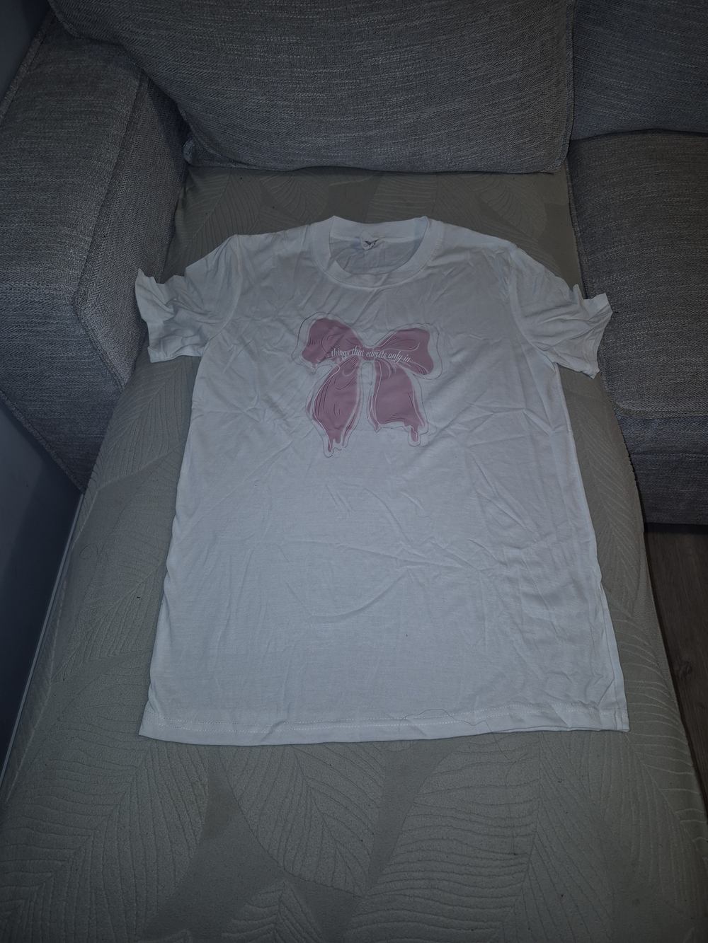 White Kids T-Shirt with Pink Bow Graphic